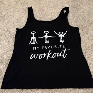 Black Graphic Tank Top with White 'My Favorite Workout' Print